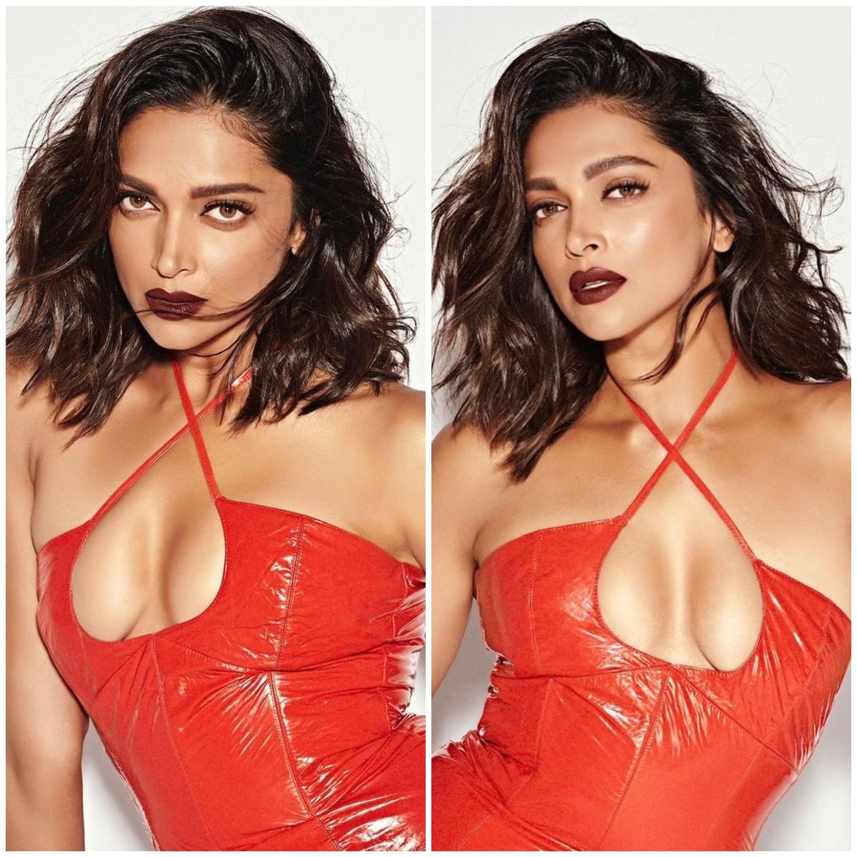 Deepika Padukone Hot Cleavage show in Red Bodycon Dress - P