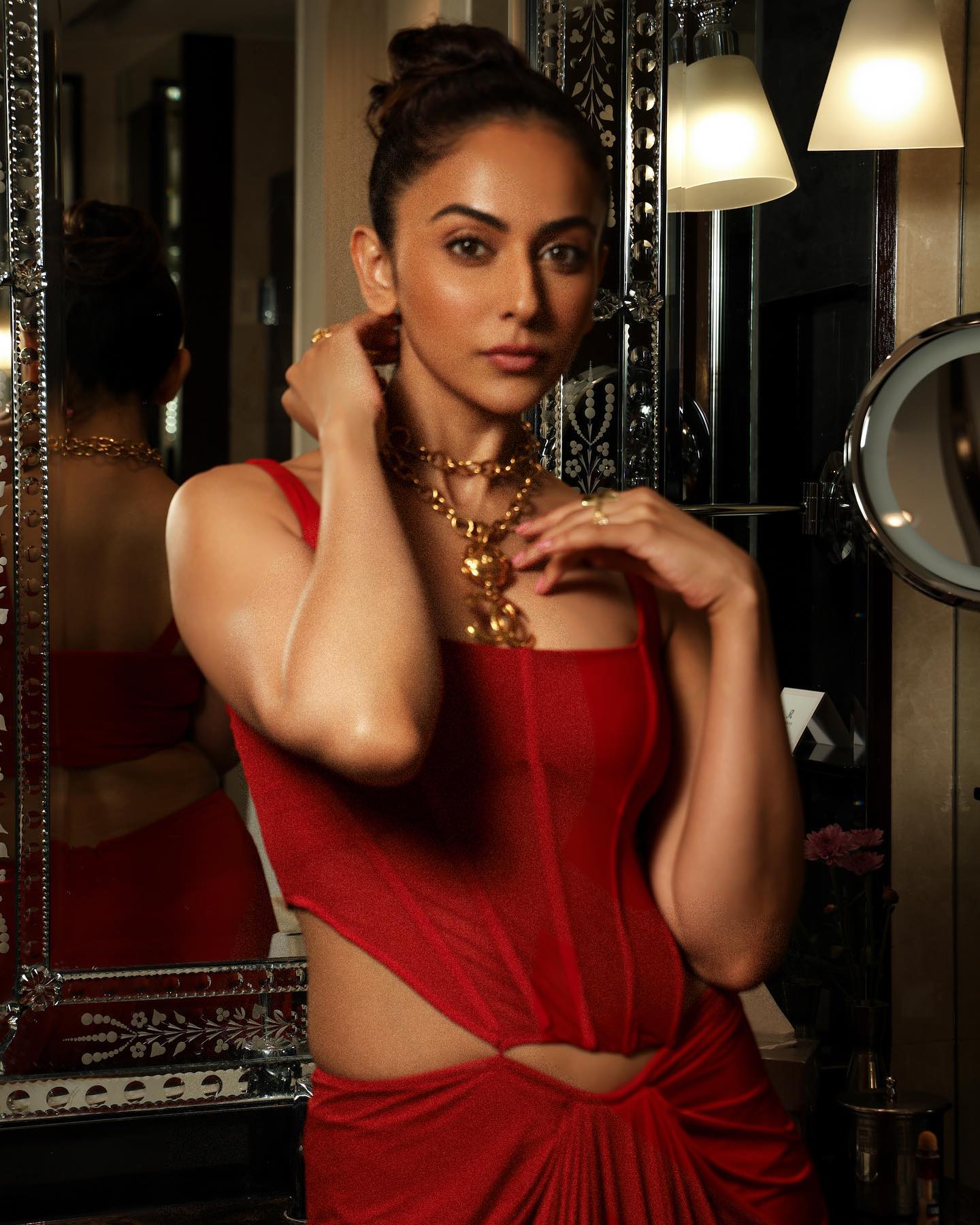 Rakul Preet Singh Exudes Glam in Red Corset Top and Matching Low Waist  Draped Skirt