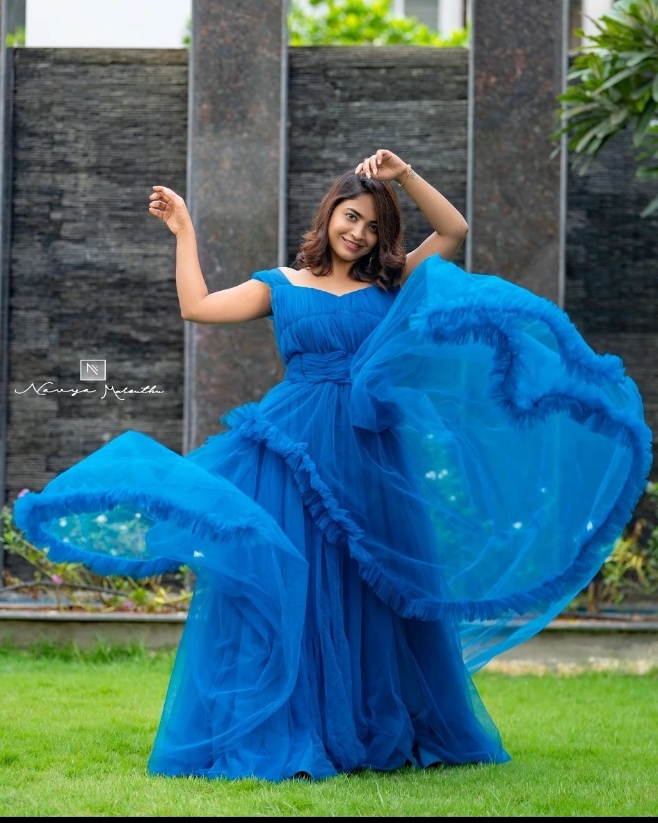 Alekhya Harika Latest Photos In Blue Frock