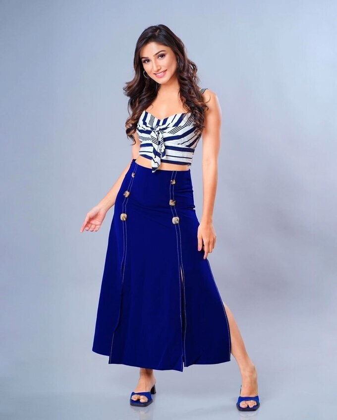 Donal Bisht Crazy Images In Blue Dress
