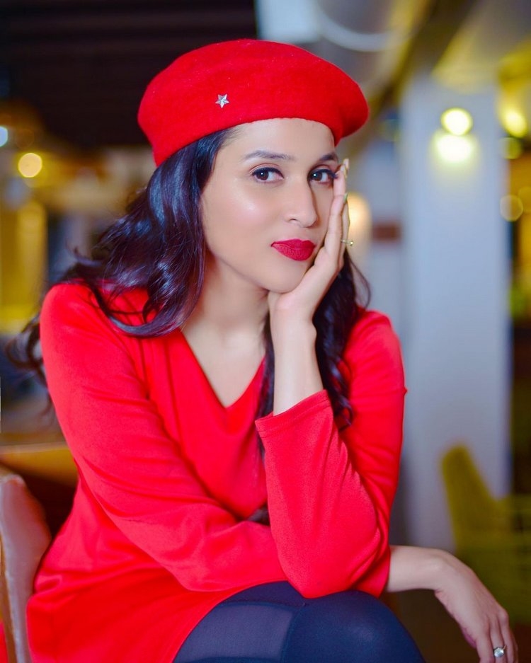 Mannara Chopra New Images In Red Dress