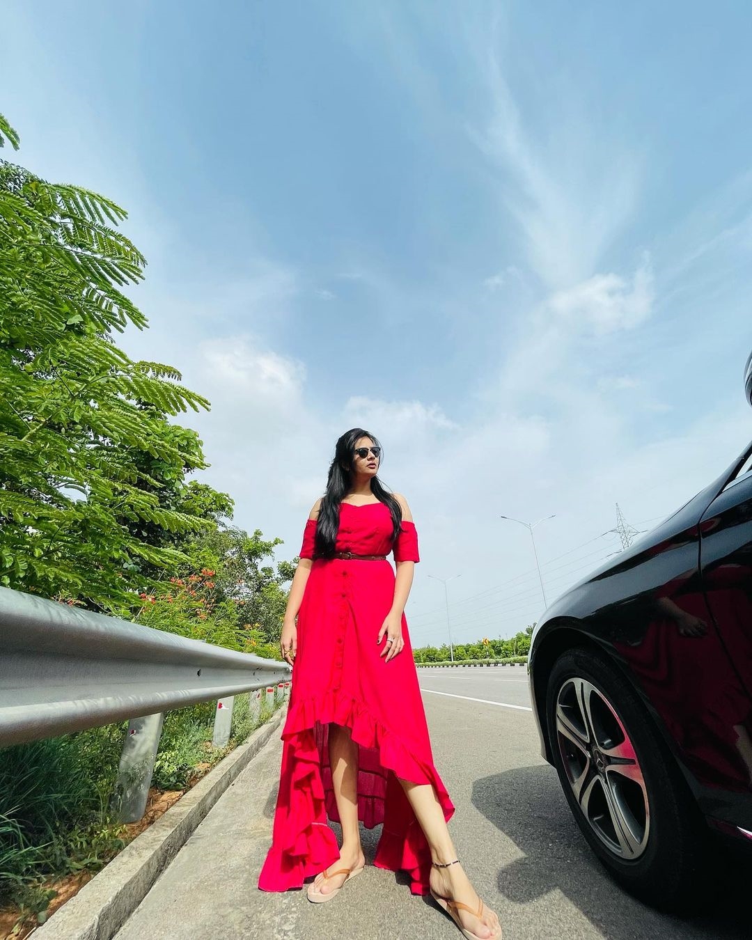 Sreemukhi New Clicks In Red Dress