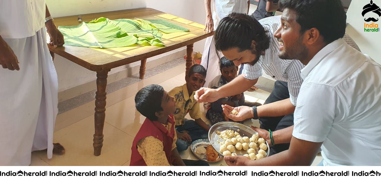 Actor Gautham Karthik meets Orphan Kids at Ashram Set 1