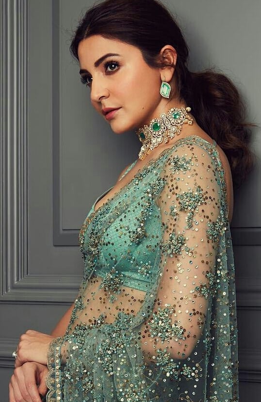 Anushka sharma in 2025 green net saree