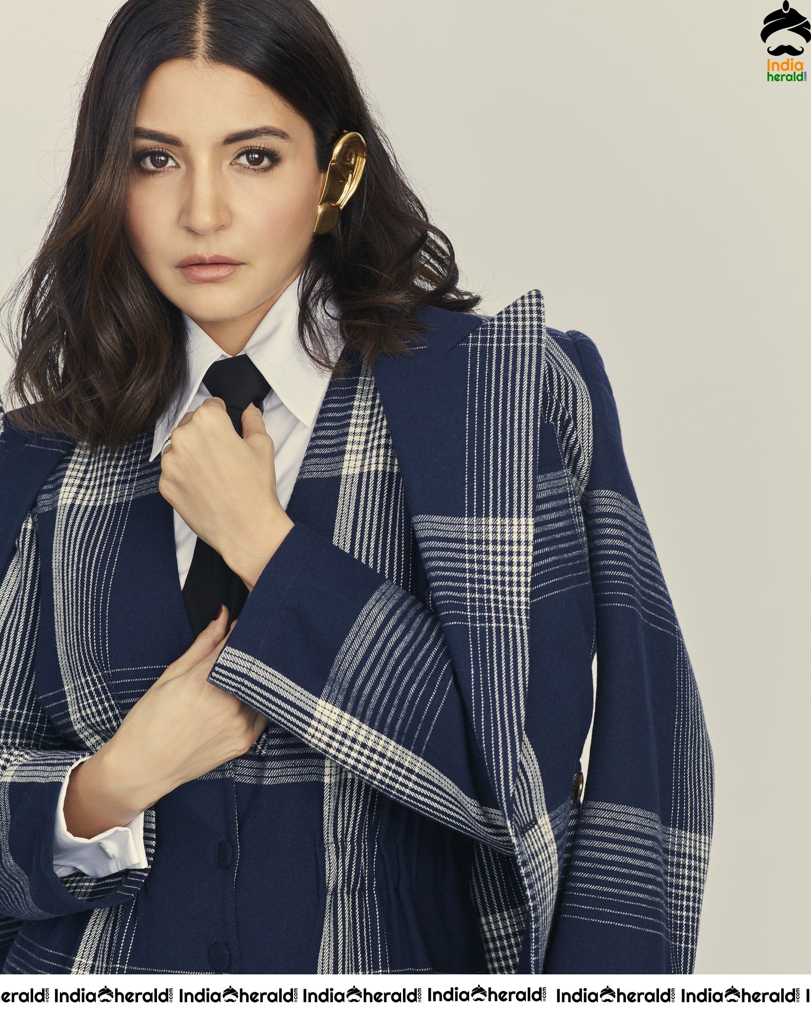 Anushka Sharma Latest Photoshoot in Blue Checked Formals