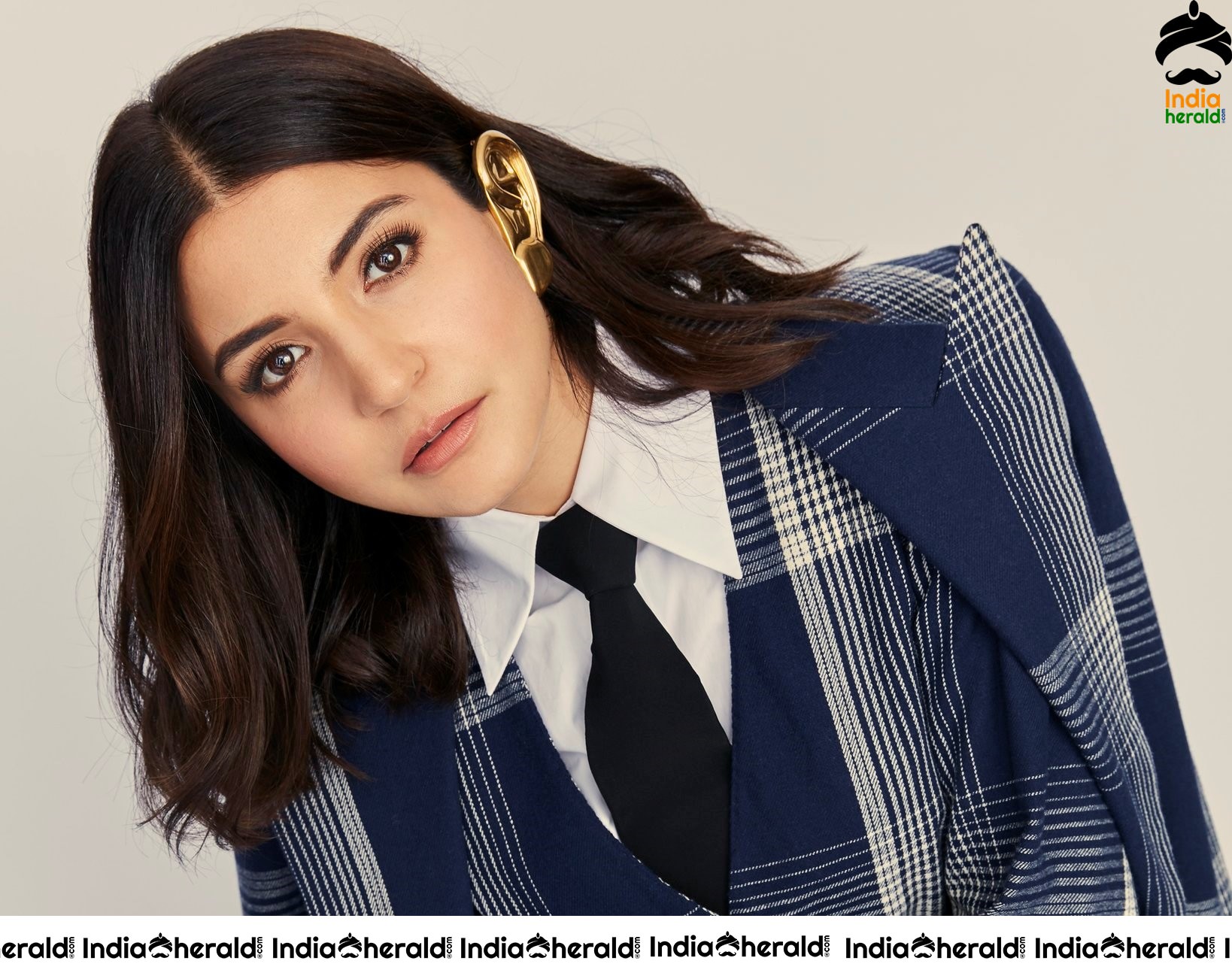 Anushka Sharma Latest Photoshoot in Blue Checked Formals