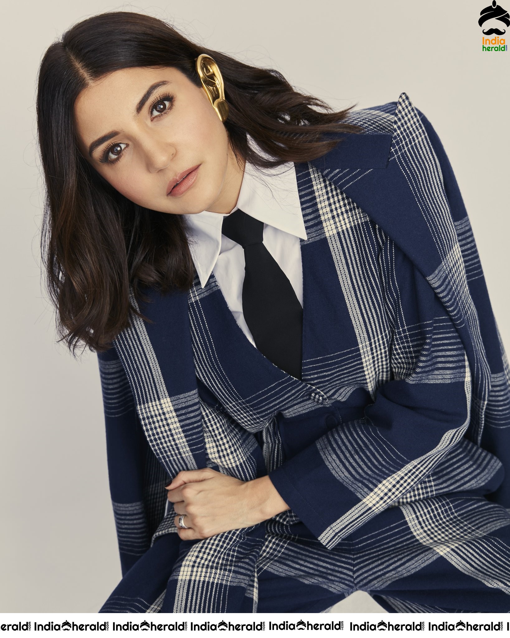 Anushka Sharma Latest Photoshoot in Blue Checked Formals