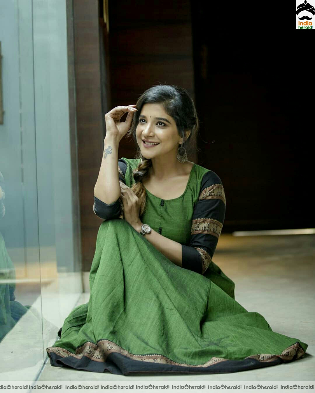 Bigg Boss Babe Sakshi Agarwal Cute Green Chudi Stills