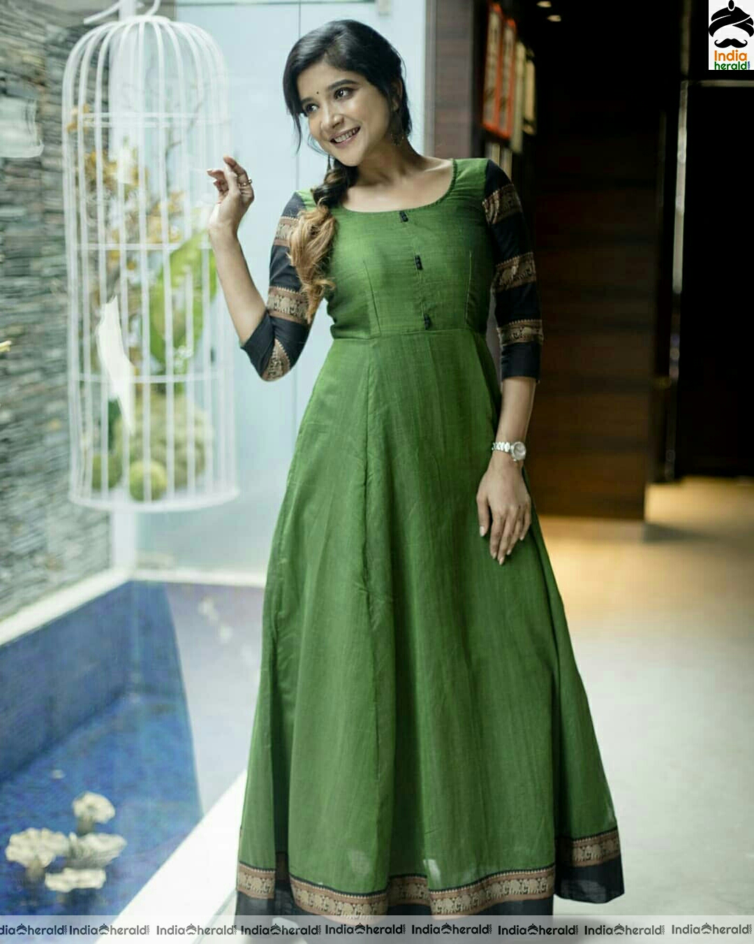 Bigg Boss Babe Sakshi Agarwal Cute Green Chudi Stills