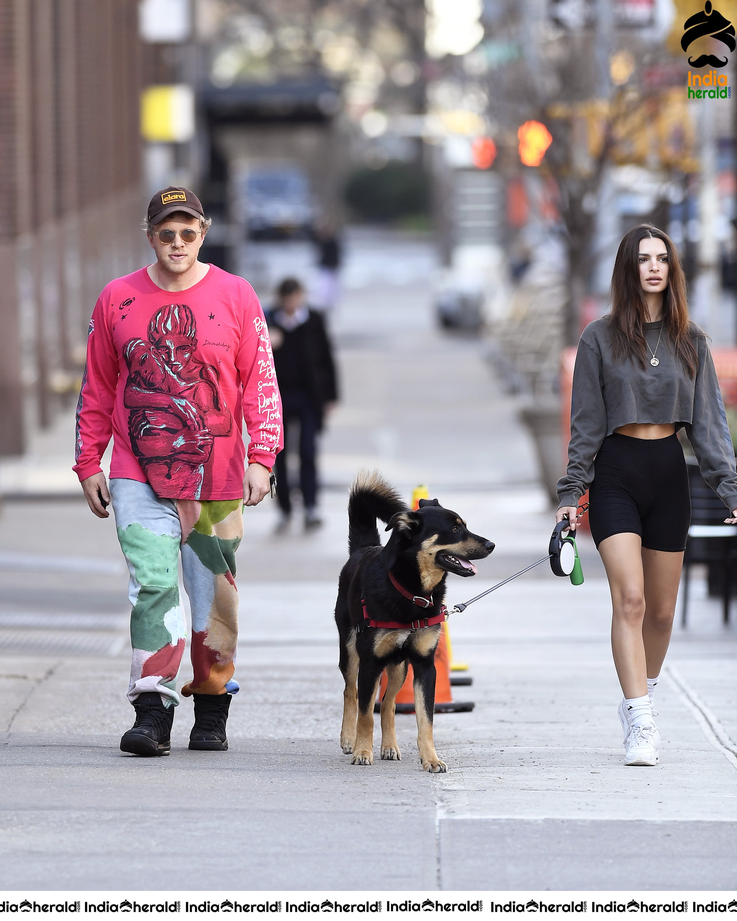 Emily Ratajkowski in short top and caught by Paparazzi whilewalking her dog in NYC