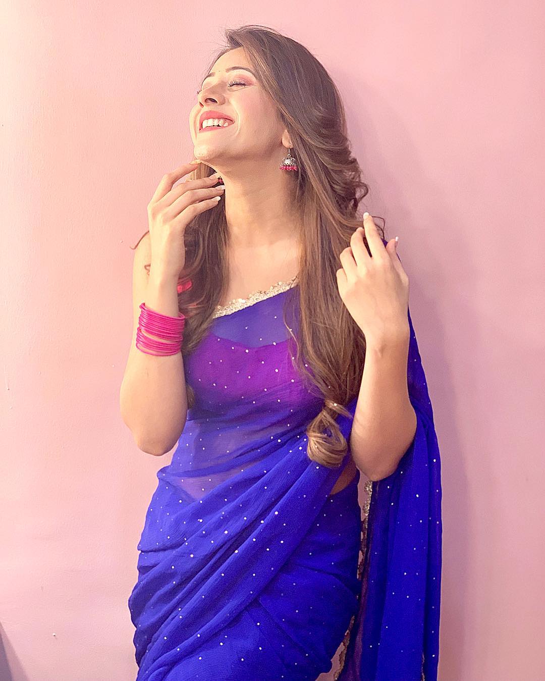 Hiba Nawab Hot Blue Saree Photos