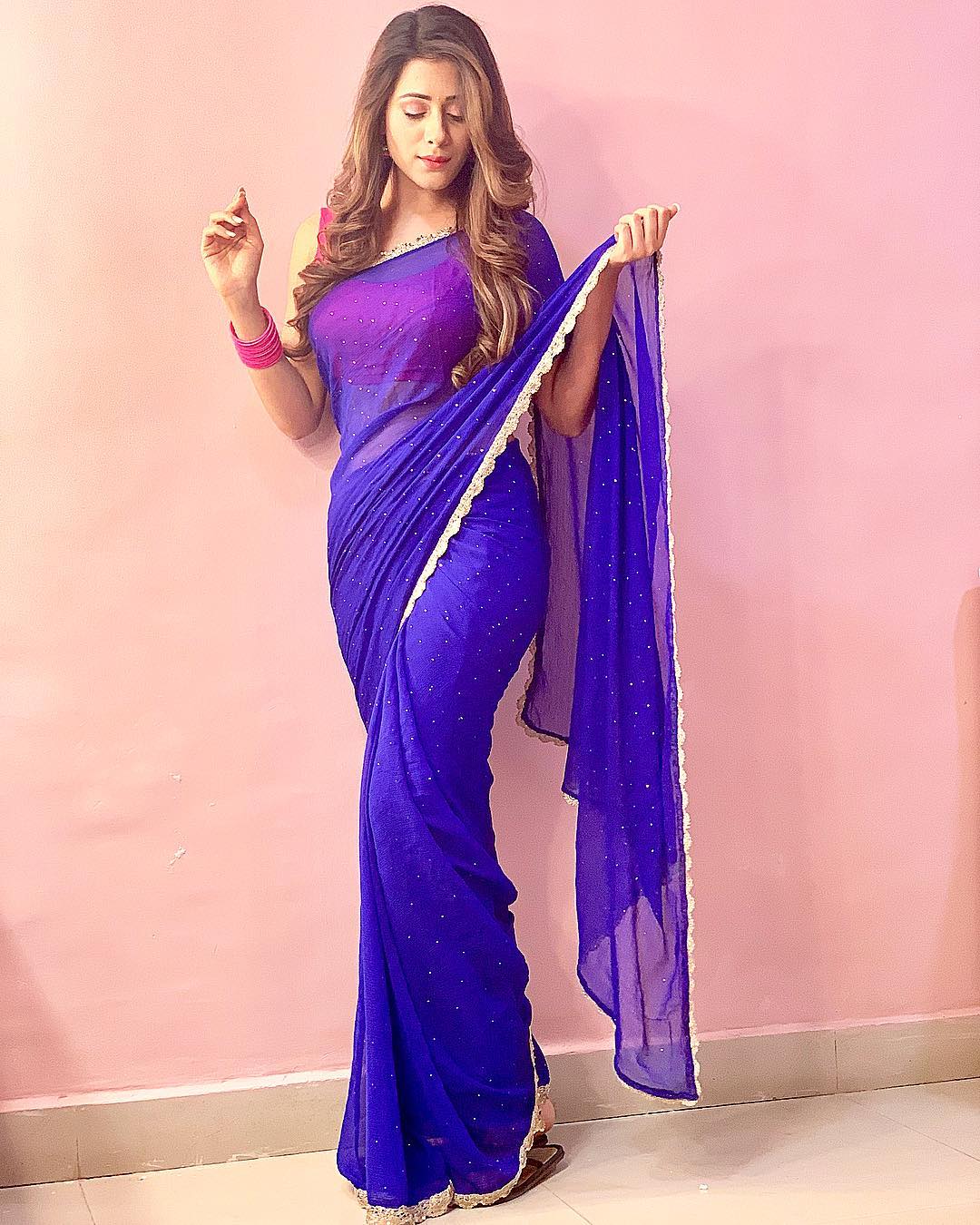 Hiba Nawab Hot Blue Saree Photos