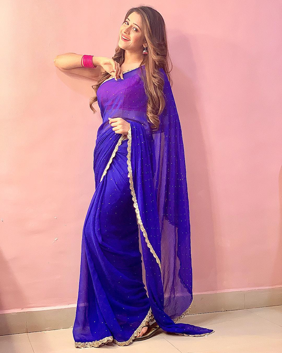 Hiba Nawab Hot Blue Saree Photos