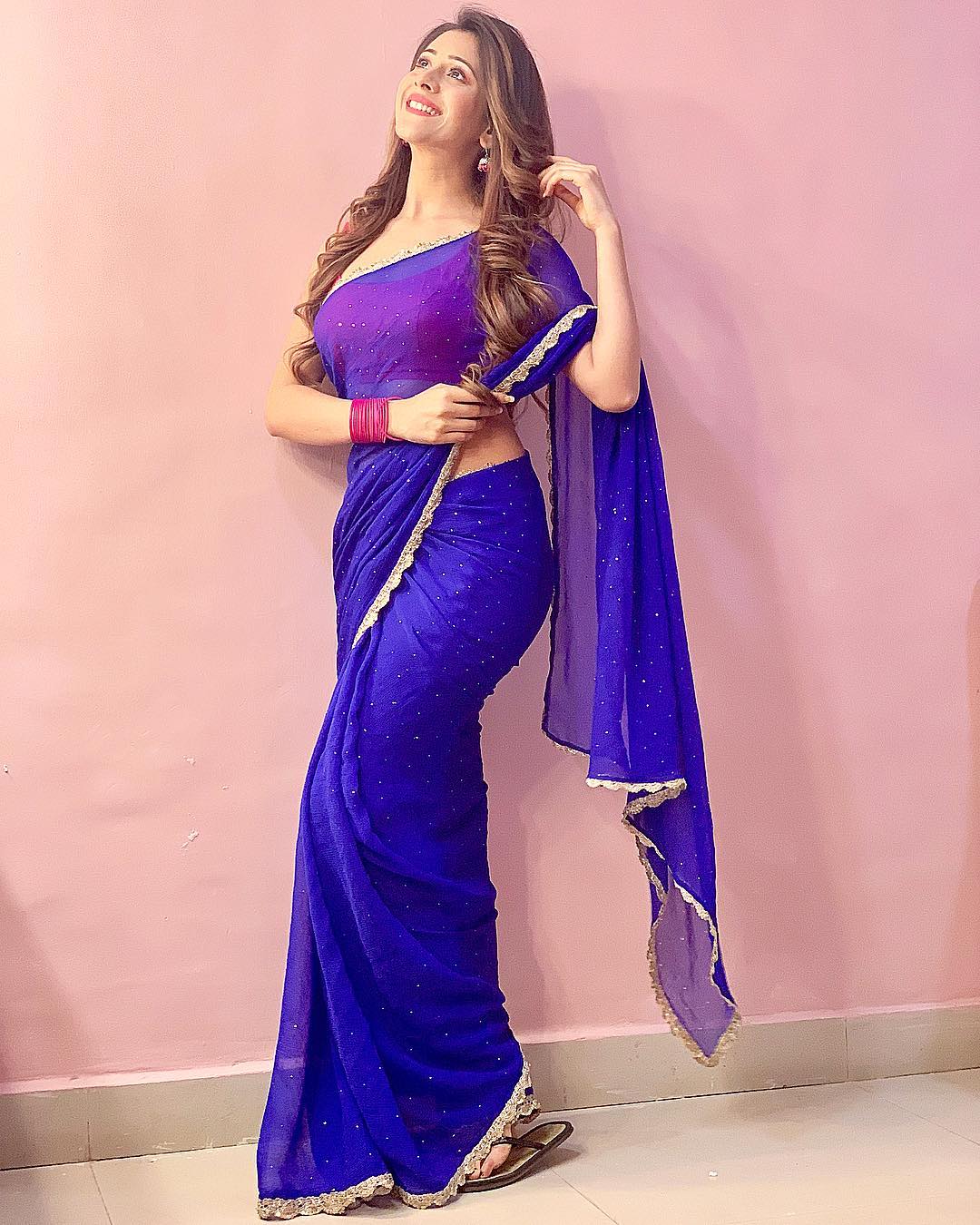 Hiba Nawab Hot Blue Saree Photos