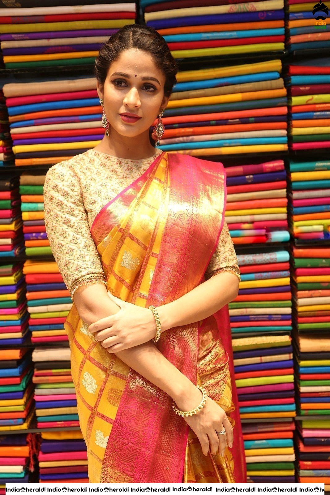 Lavanya Tripathi Looking Gorgeous in Saree at a Textile Shop Launch