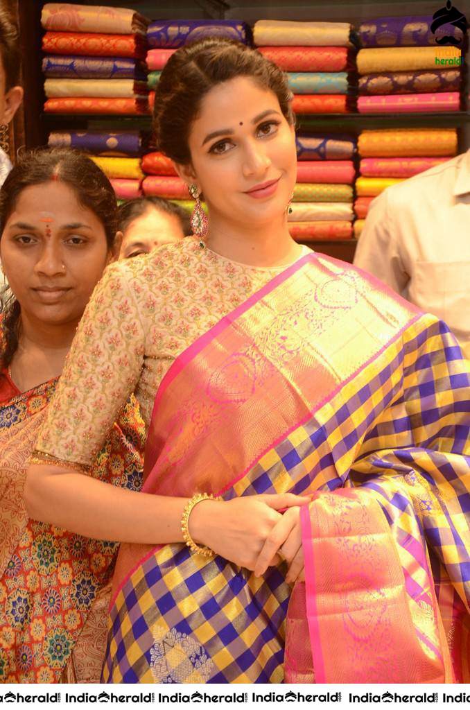 Lavanya Tripathi Looking Gorgeous in Saree at a Textile Shop Launch