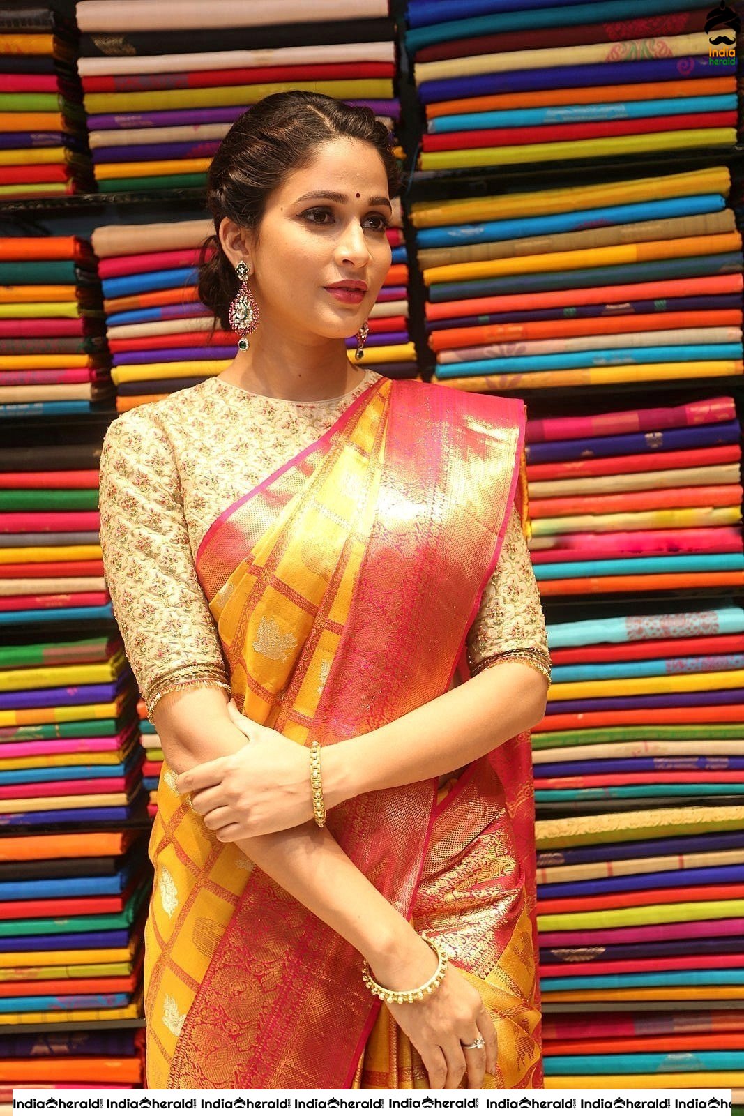 Lavanya Tripathi Looking Gorgeous in Saree at a Textile Shop Launch