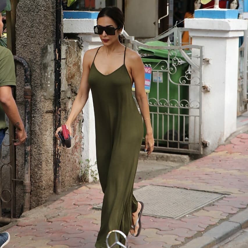 Malaika Arora In Olive Green Dress At Mumbai