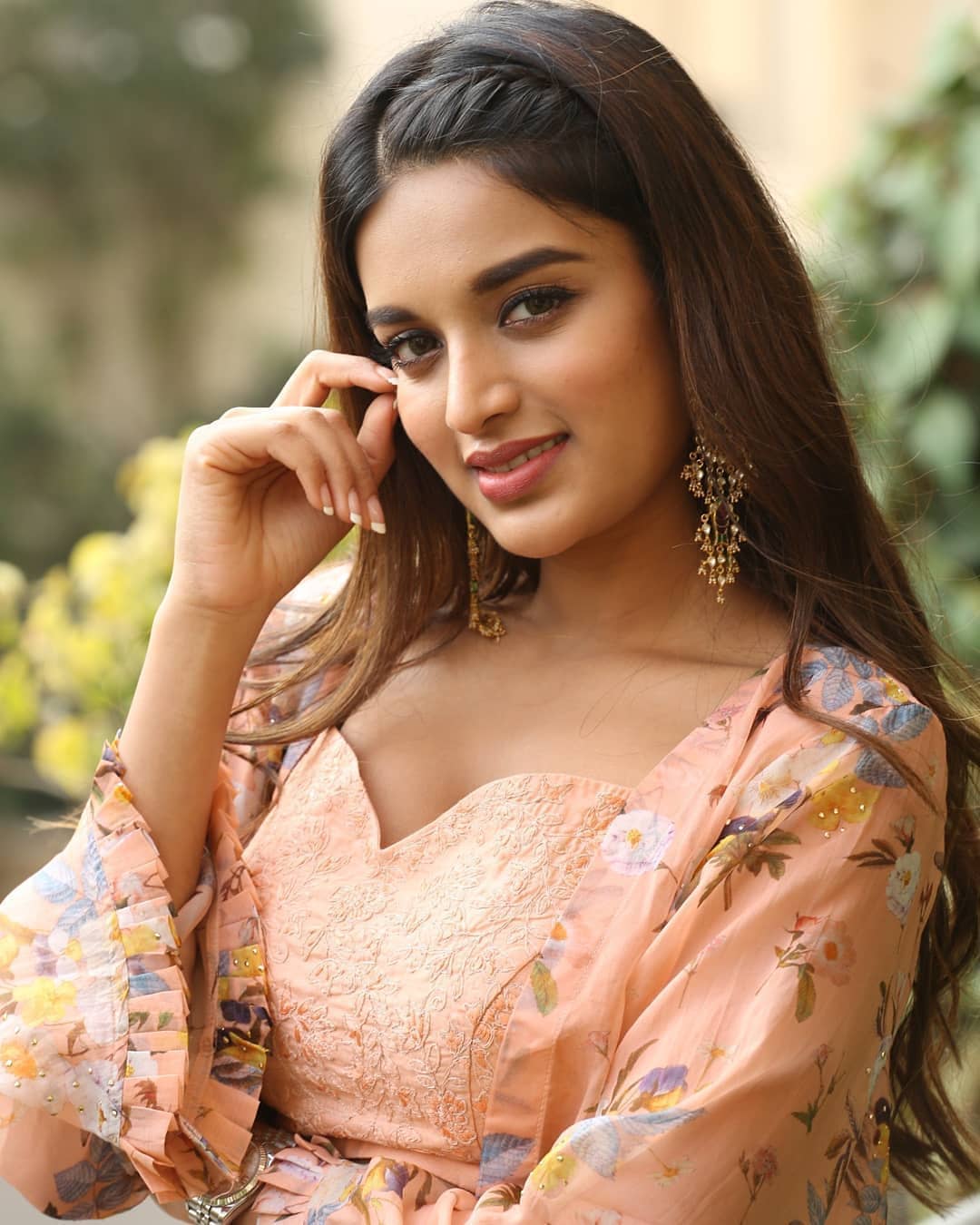 Niddhi Agerwal Hot In Cream Colour Dress