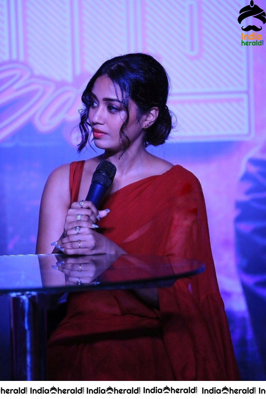 Nivetha Pethuraj in Hot Red Transparent Saree at Galatta Wonder Woman Awards event