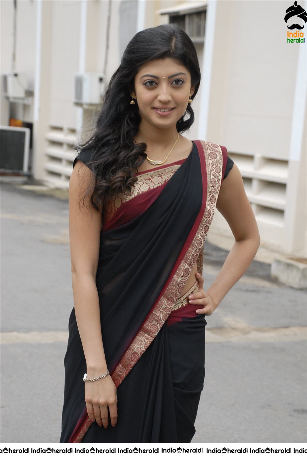 Pranitha Latest Hot Photos in Black Transparent Saree Set 2