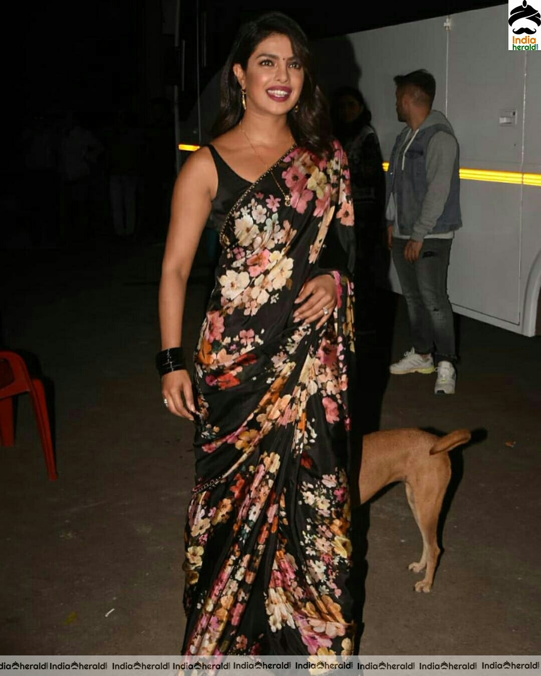 Priyanka Chopra Hot In Black Sleeveless Blouse and Saree