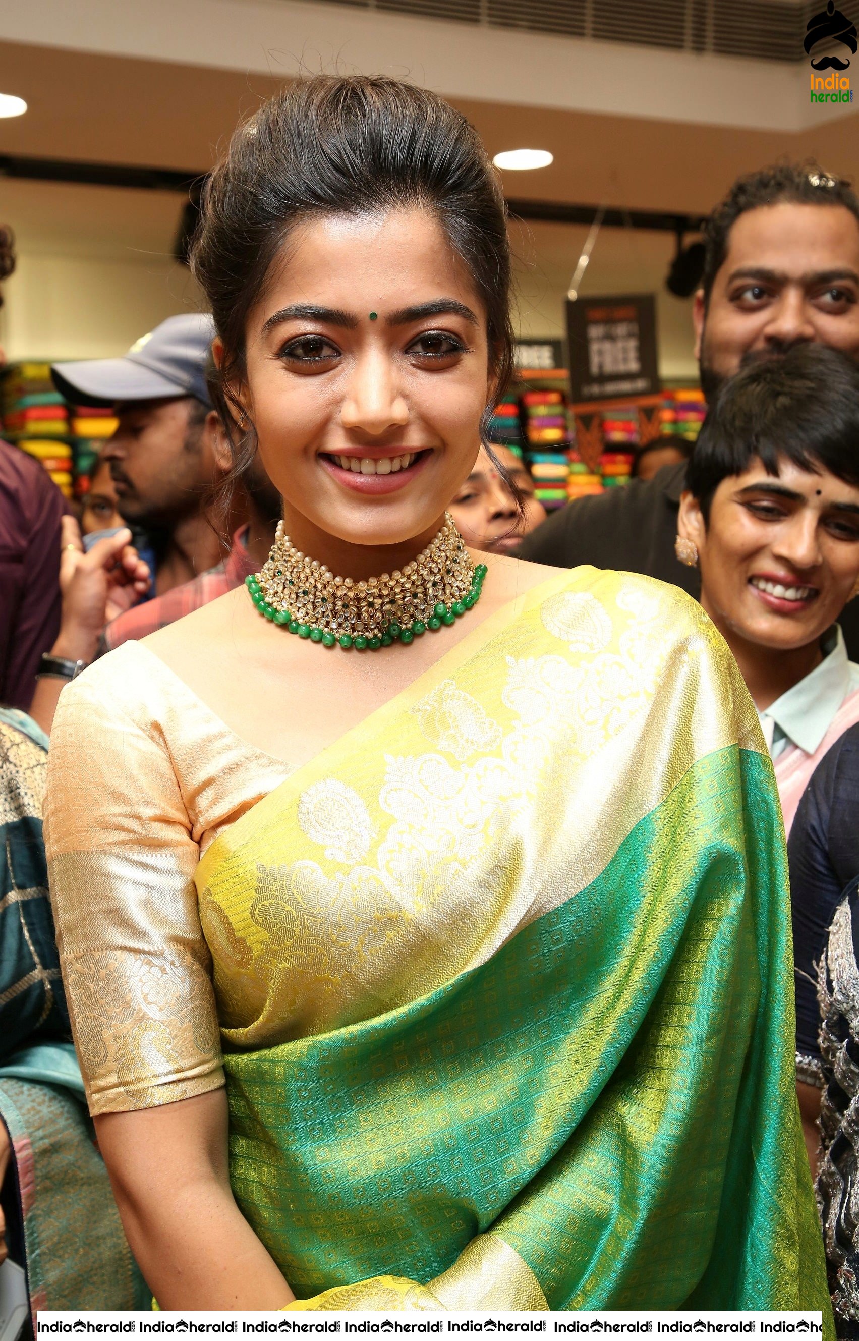 Rashmika Mandanna is all smiles at a Textile Shop Opening