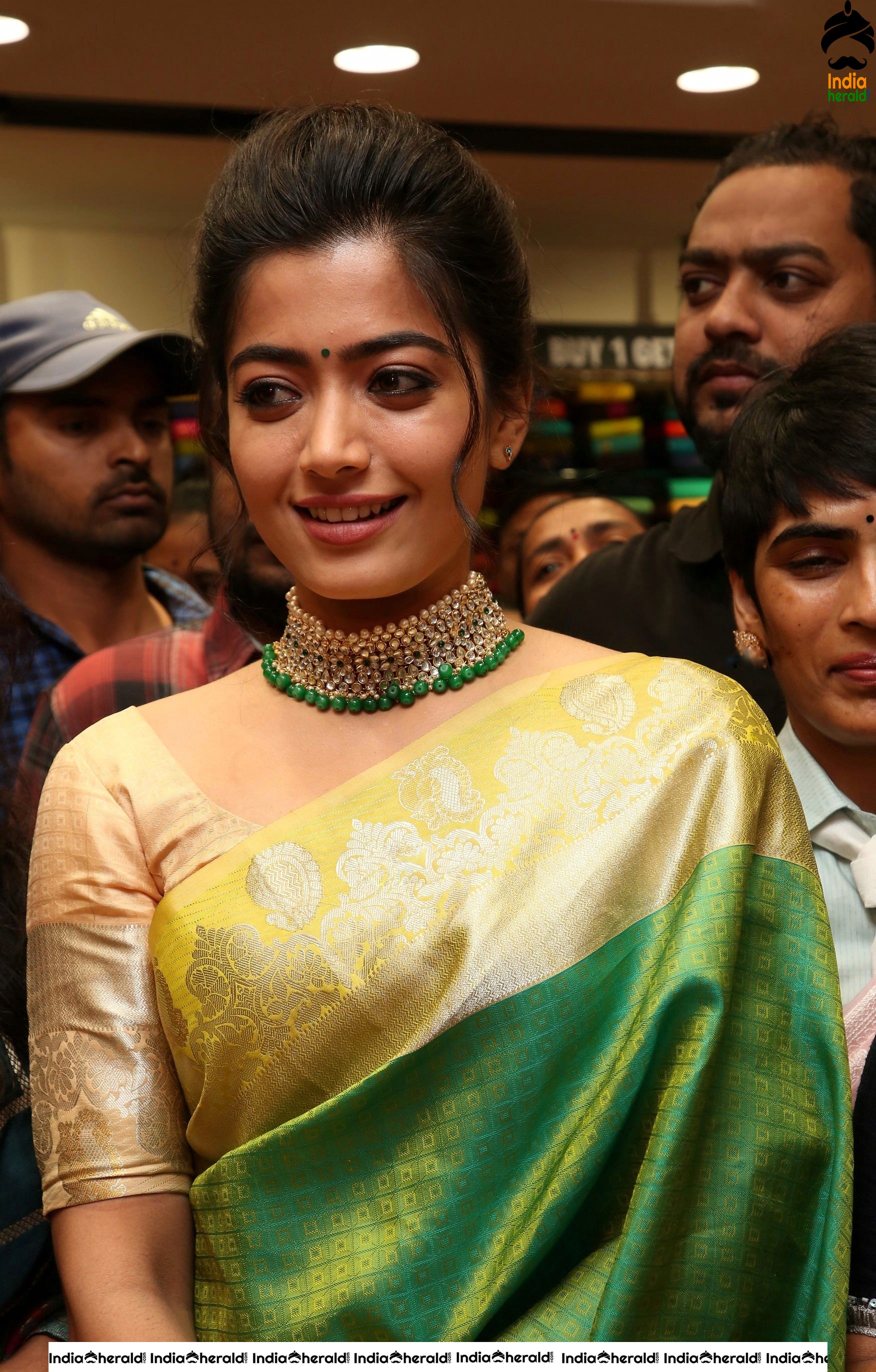 Rashmika Mandanna is all smiles at a Textile Shop Opening