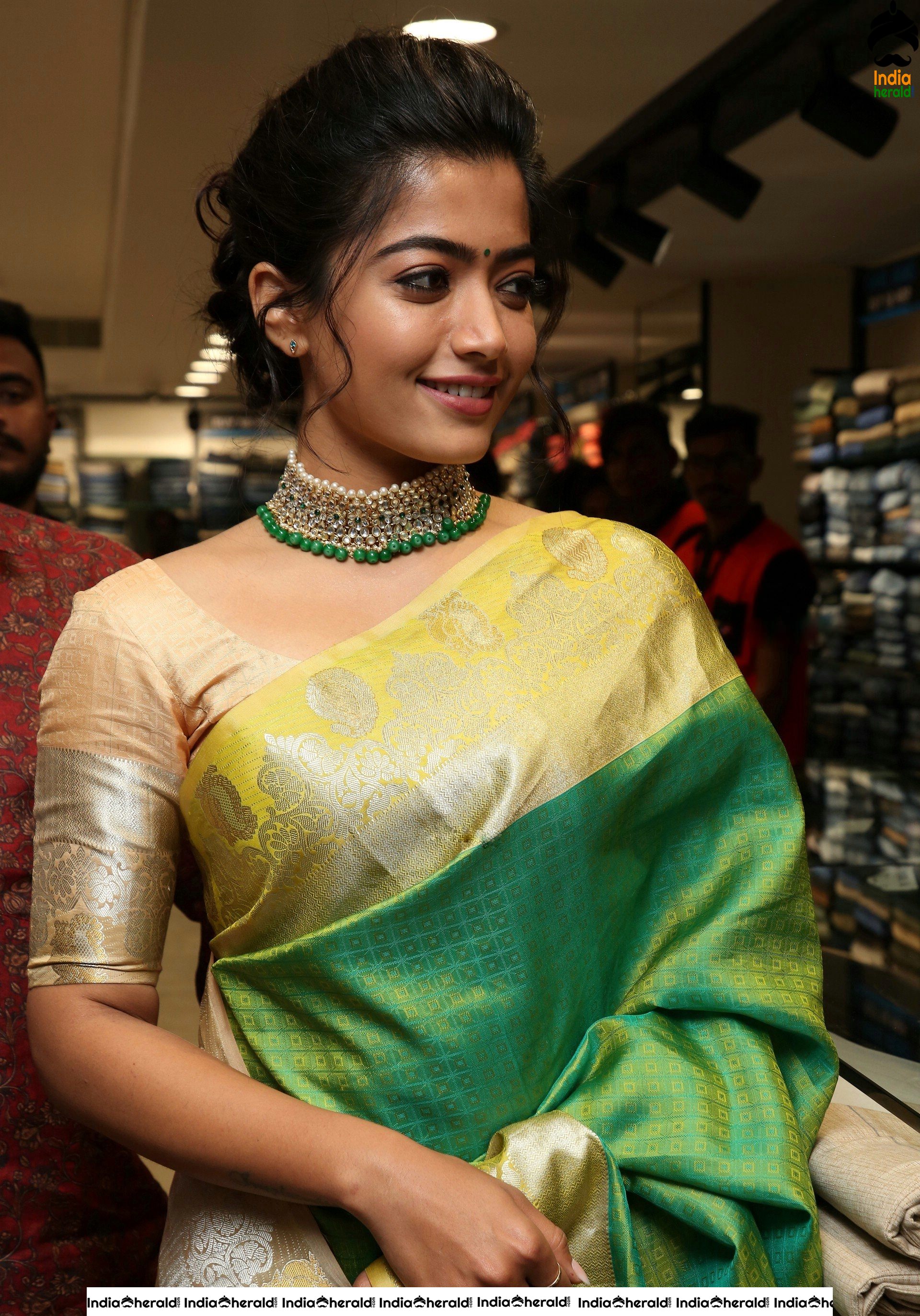 Rashmika Mandanna is all smiles at a Textile Shop Opening