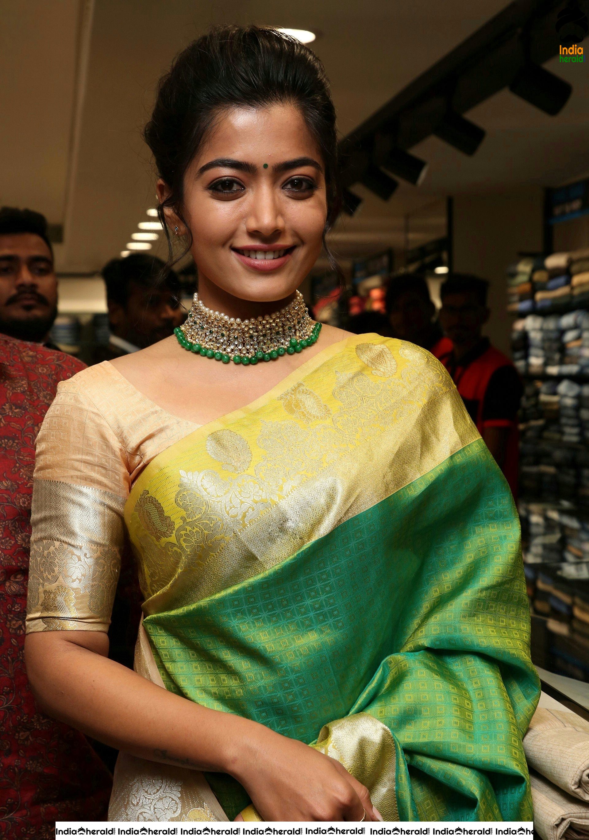 Rashmika Mandanna is all smiles at a Textile Shop Opening