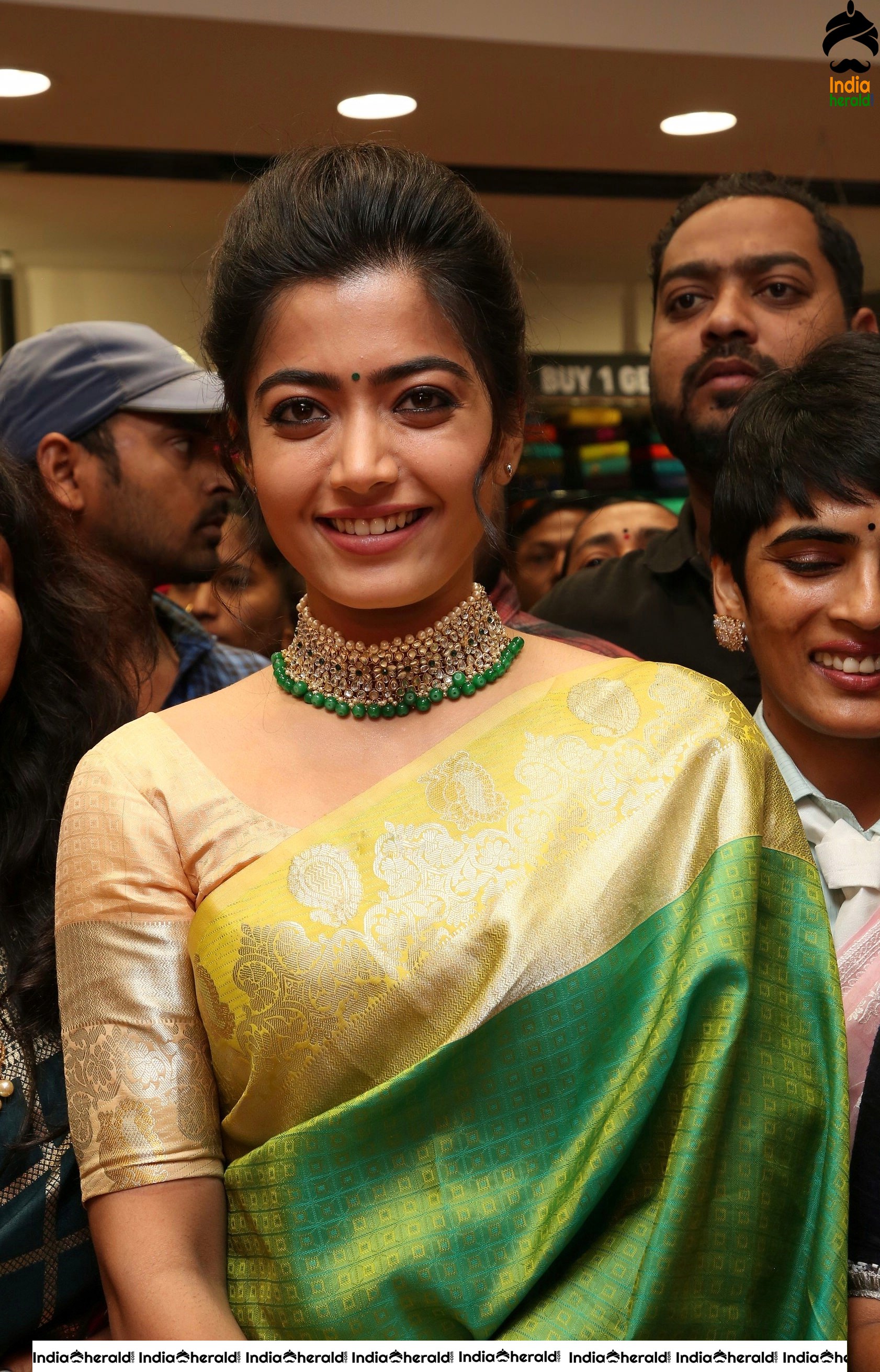 Rashmika Mandanna is all smiles at a Textile Shop Opening