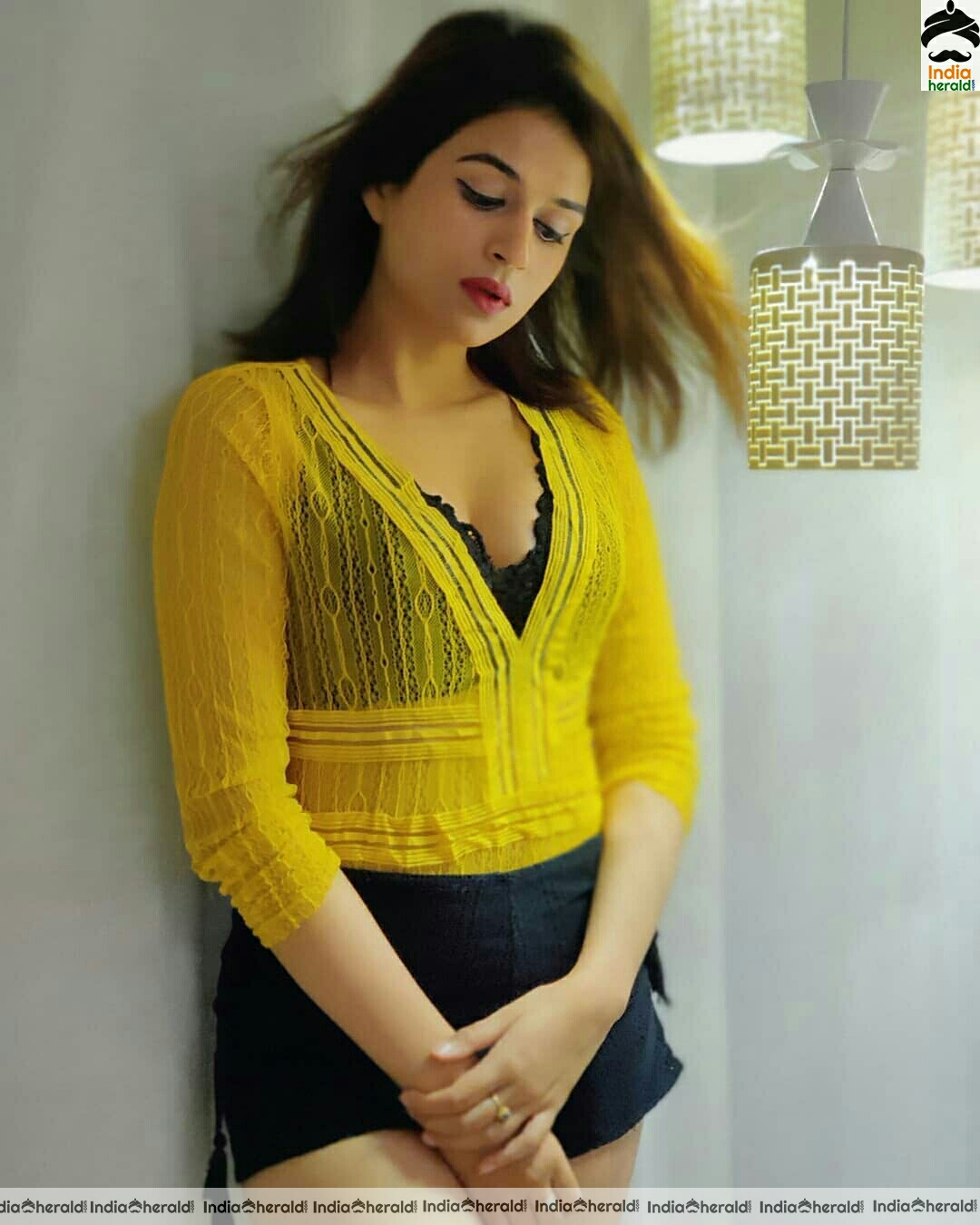 Shraddha das Hot Black and Yellow Dress Stills