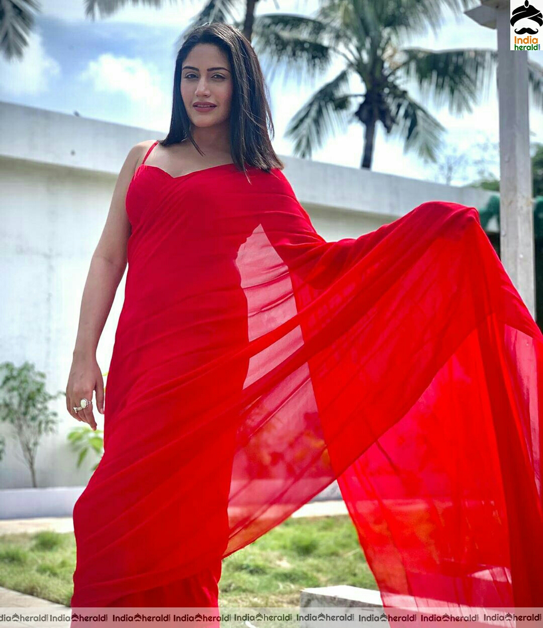 Surbhi Chandna Latest Hot Red Saree Stills