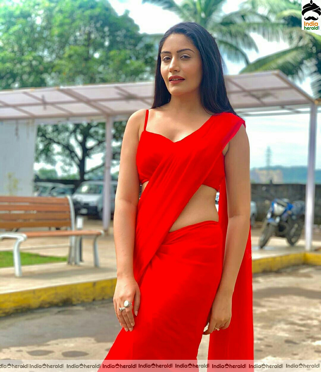 Surbhi Chandna Latest Hot Red Saree Stills