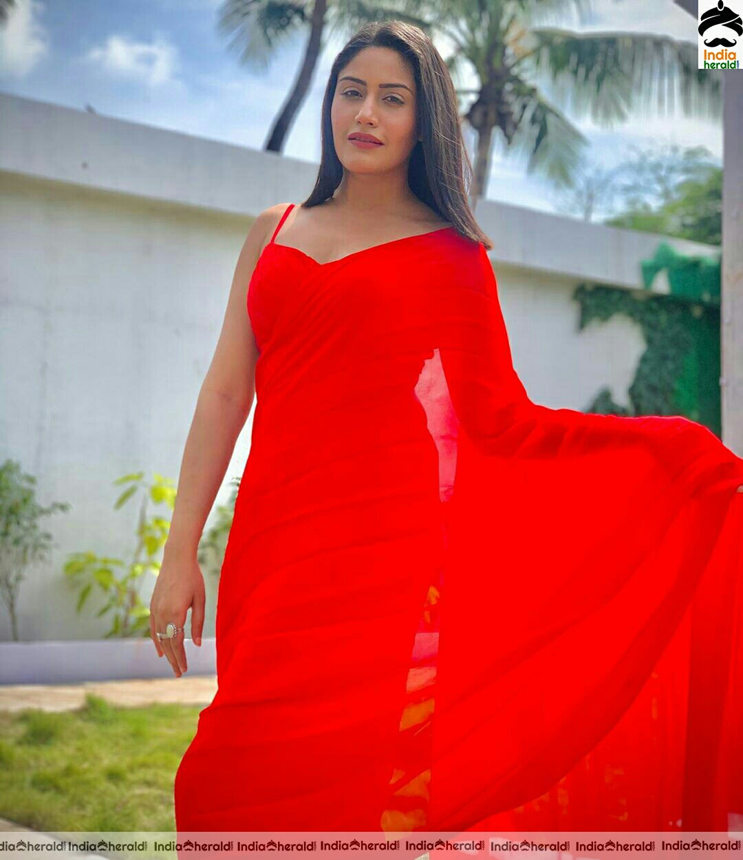 Surbhi Chandna Latest Hot Red Saree Stills