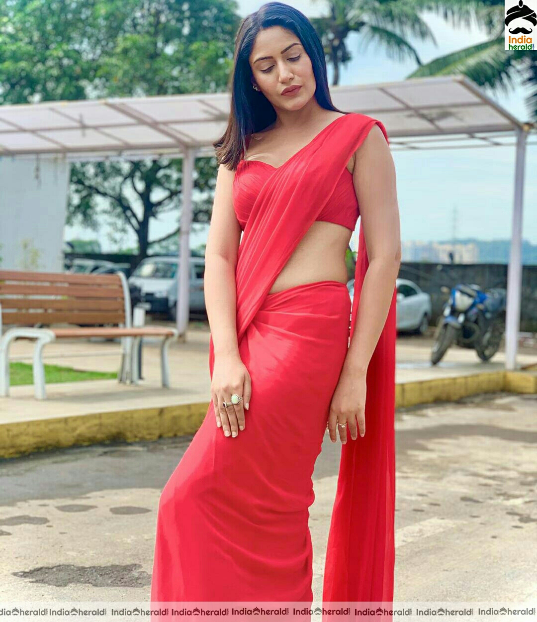 Surbhi Chandna Latest Hot Red Saree Stills