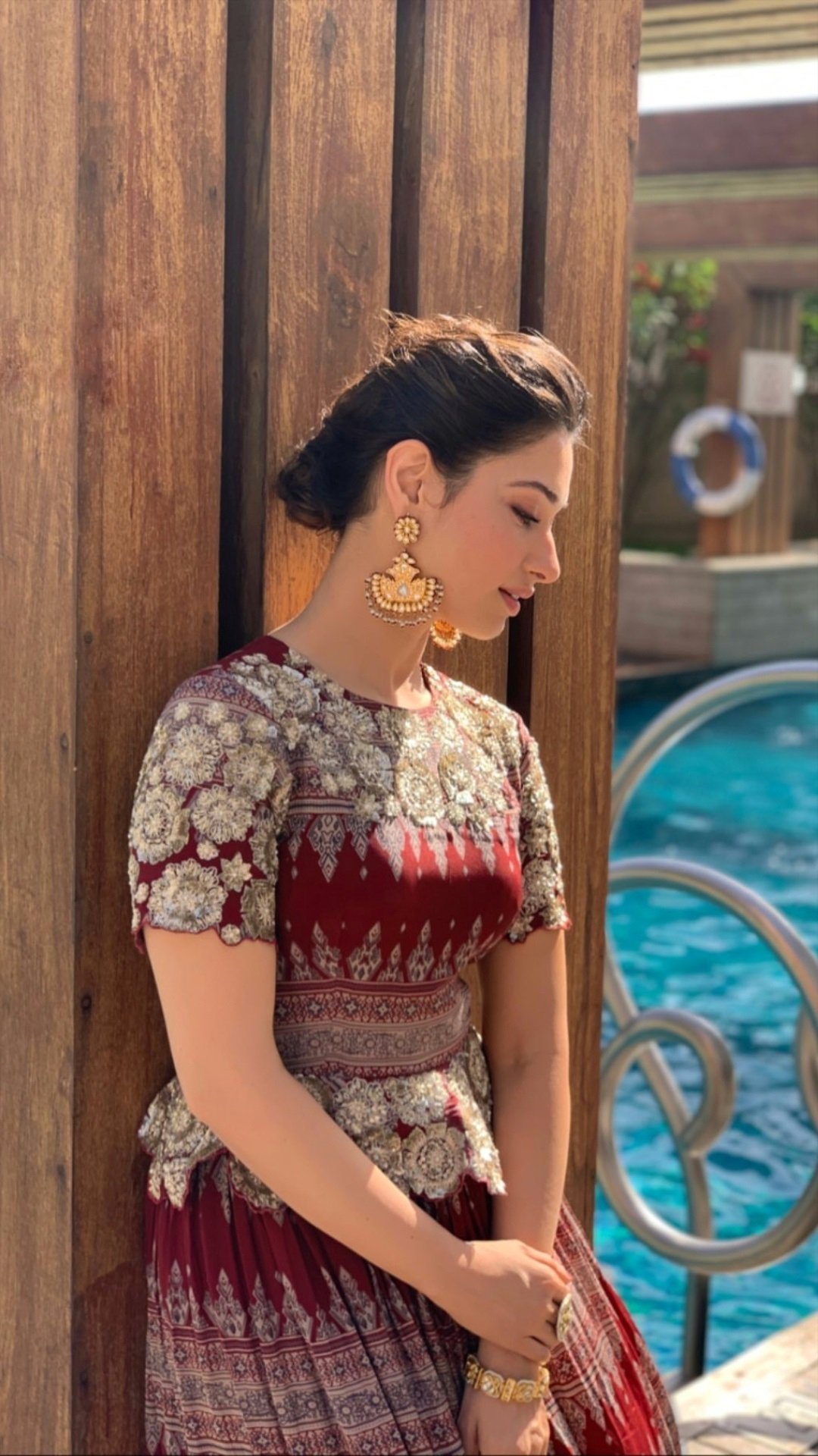 Tamannaah In Traditional Dress Near Swimming Pool