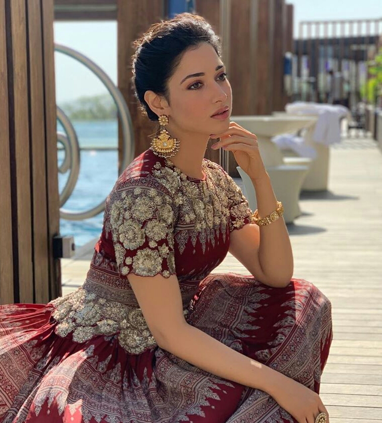 Tamannaah In Traditional Dress Near Swimming Pool