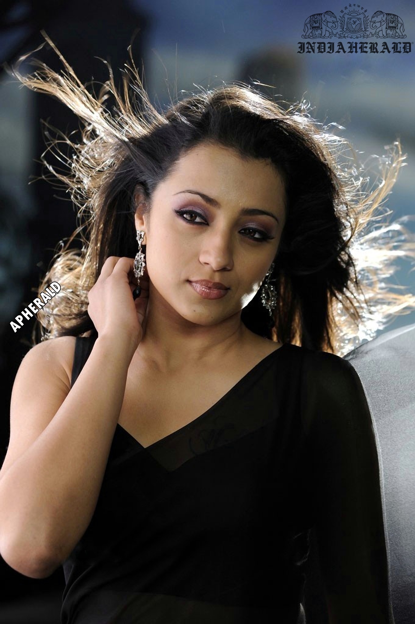 Trisha tempts our mood by exposing her navel and waist in Black transparent saree Set 2