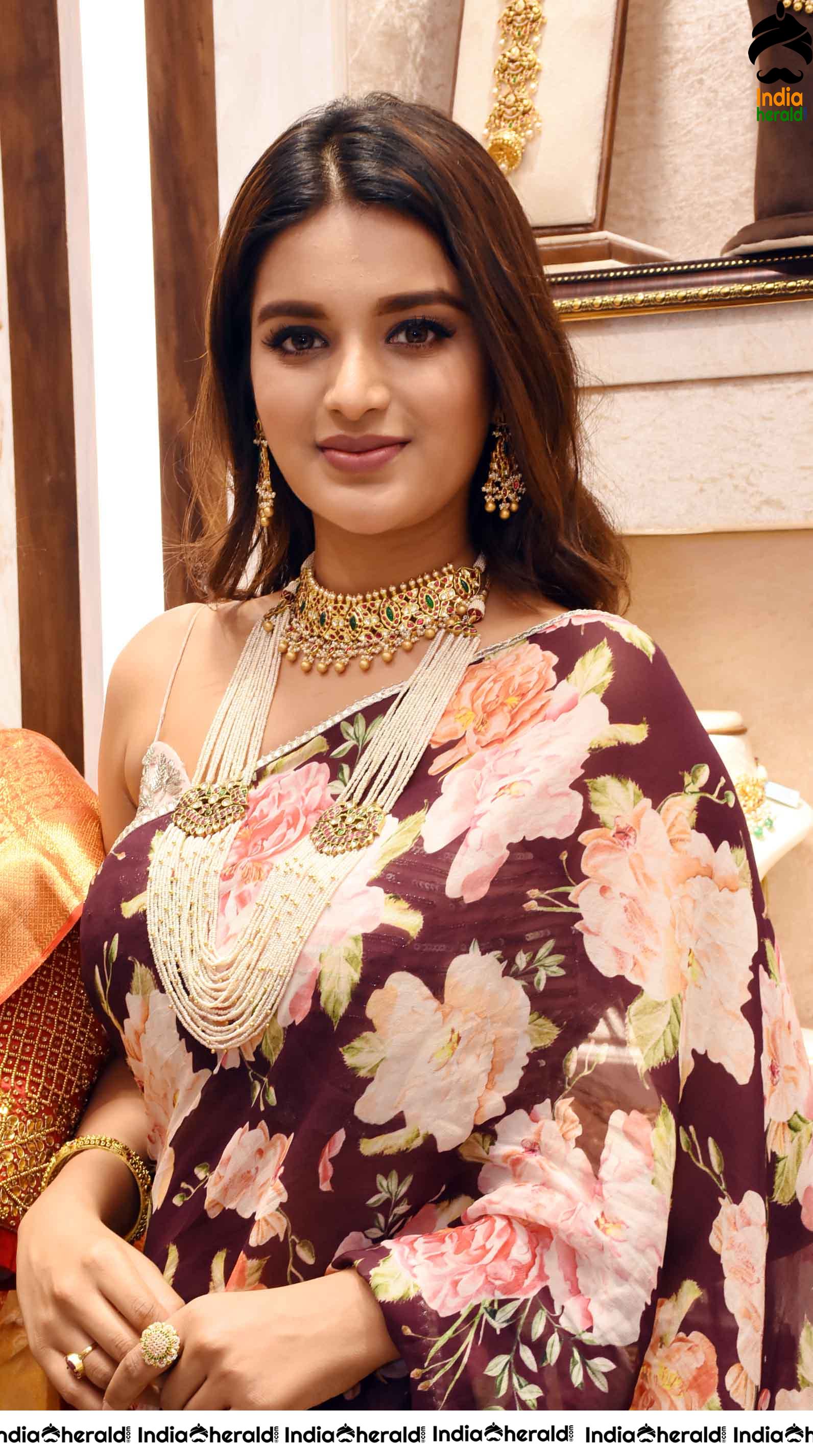 Hot Niddhi Agerwal in Saree Launches Manepally Jewellers 4th Branch at Dilsukhnagar Set 2