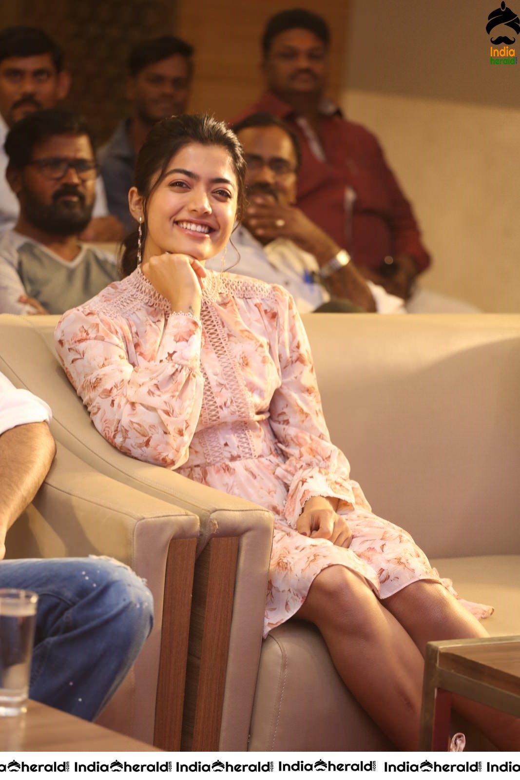 Hot Rashmika Mandanna Thigh Show with Nithiin at Bheesma Throwback Event Photos Set 3