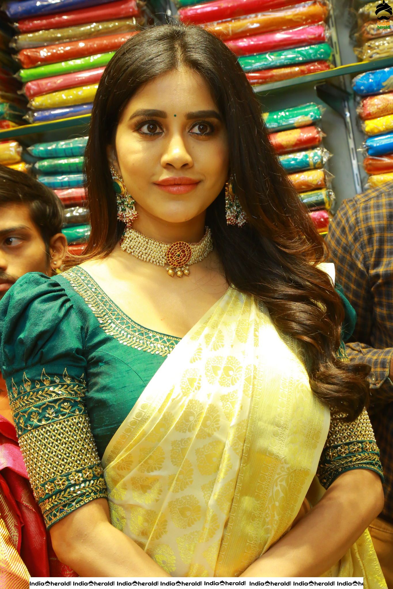 Pretty Nabha Natesh in Saree Launches Sri Kanchi Alankar Silks at Saroornagar Set 3