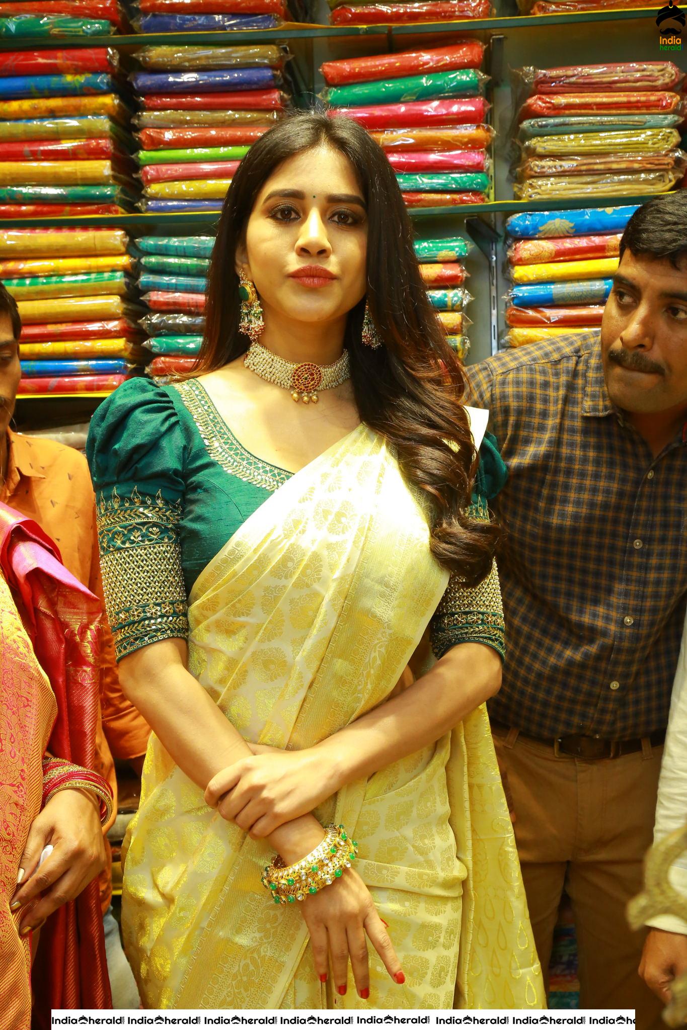 Pretty Nabha Natesh in Saree Launches Sri Kanchi Alankar Silks at Saroornagar Set 3