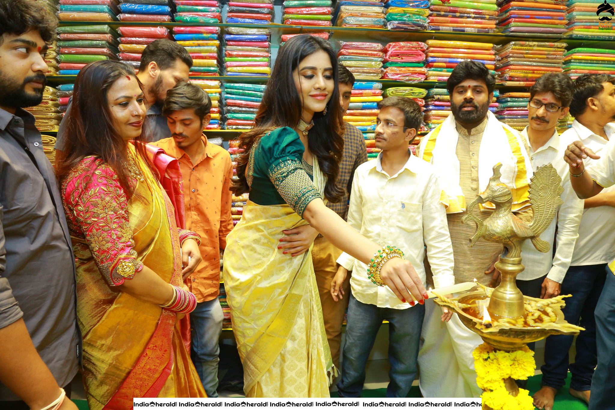 Pretty Nabha Natesh in Saree Launches Sri Kanchi Alankar Silks at Saroornagar Set 3