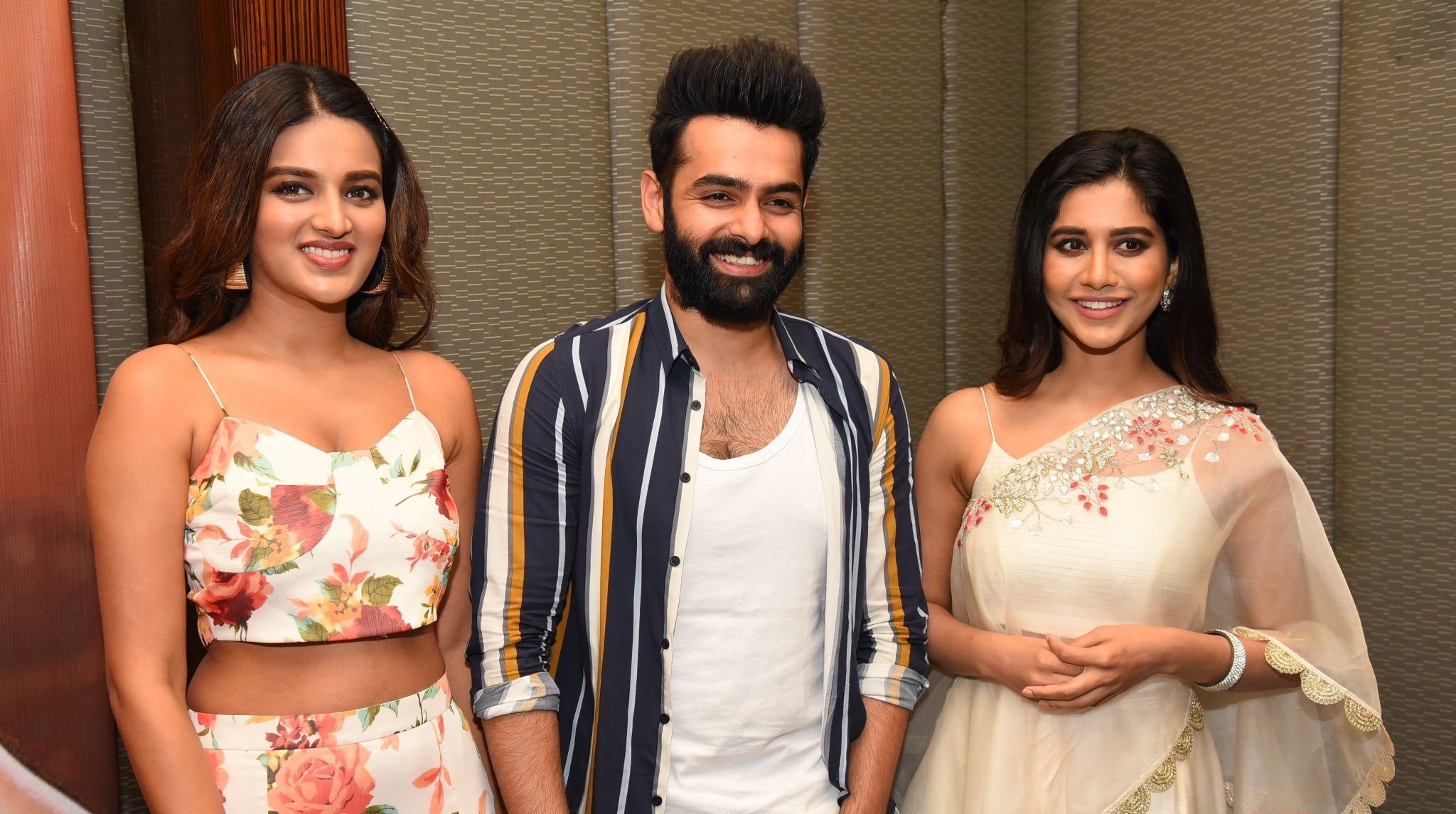 Ram Nidhhi Agerwal And Nabha Natesh At Ismart Shankar Movie Press Meet At Vijayawada