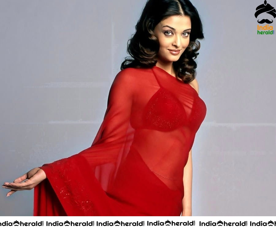 Aishwarya Rai Hot Rare Vintage Clicks in Red Transparent Saree