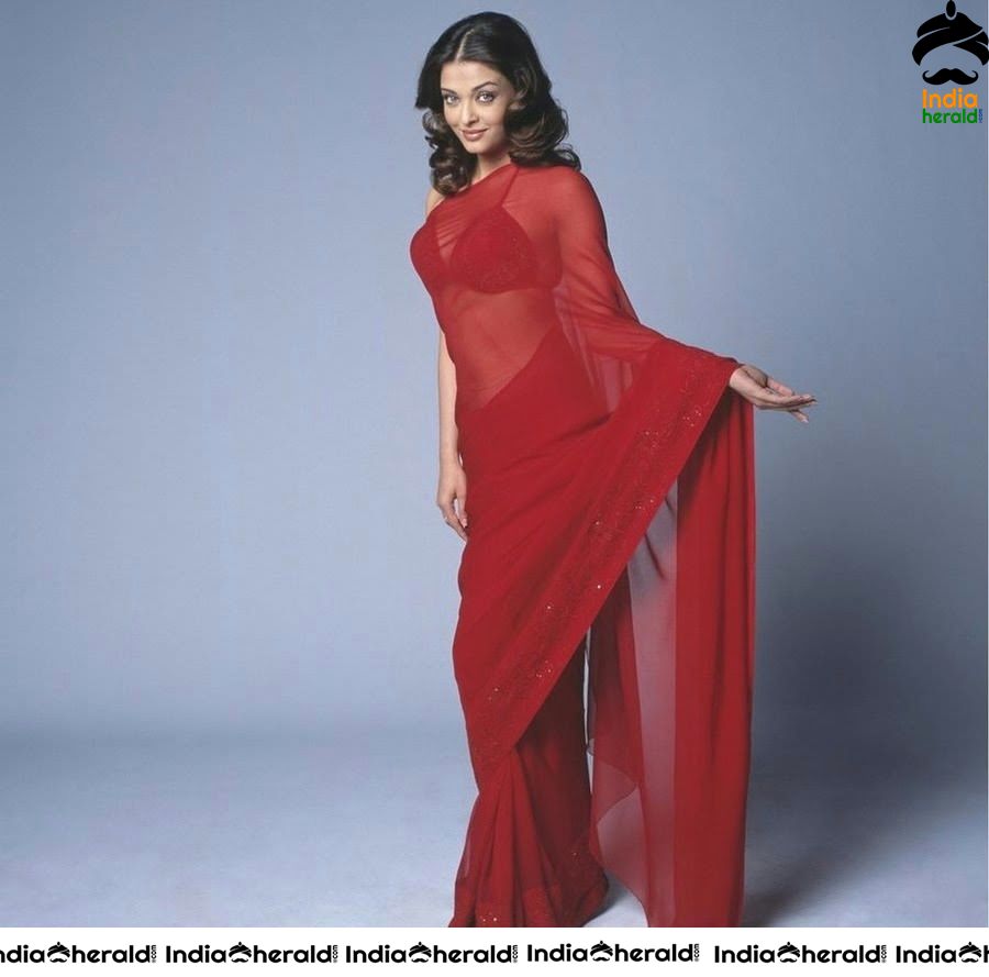 Aishwarya Rai Hot Rare Vintage Clicks in Red Transparent Saree