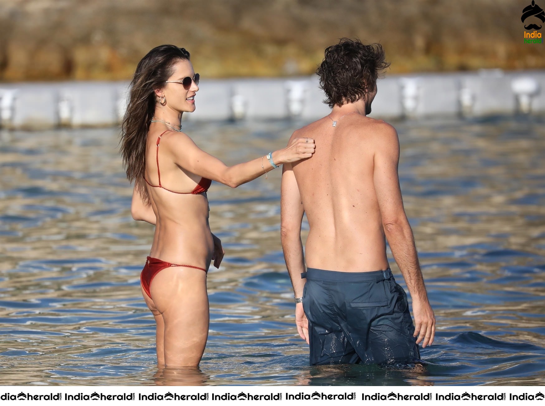 Alessandra Ambrosio Exposing Too Much in String Bikini on the beach in Mykonos Set 1
