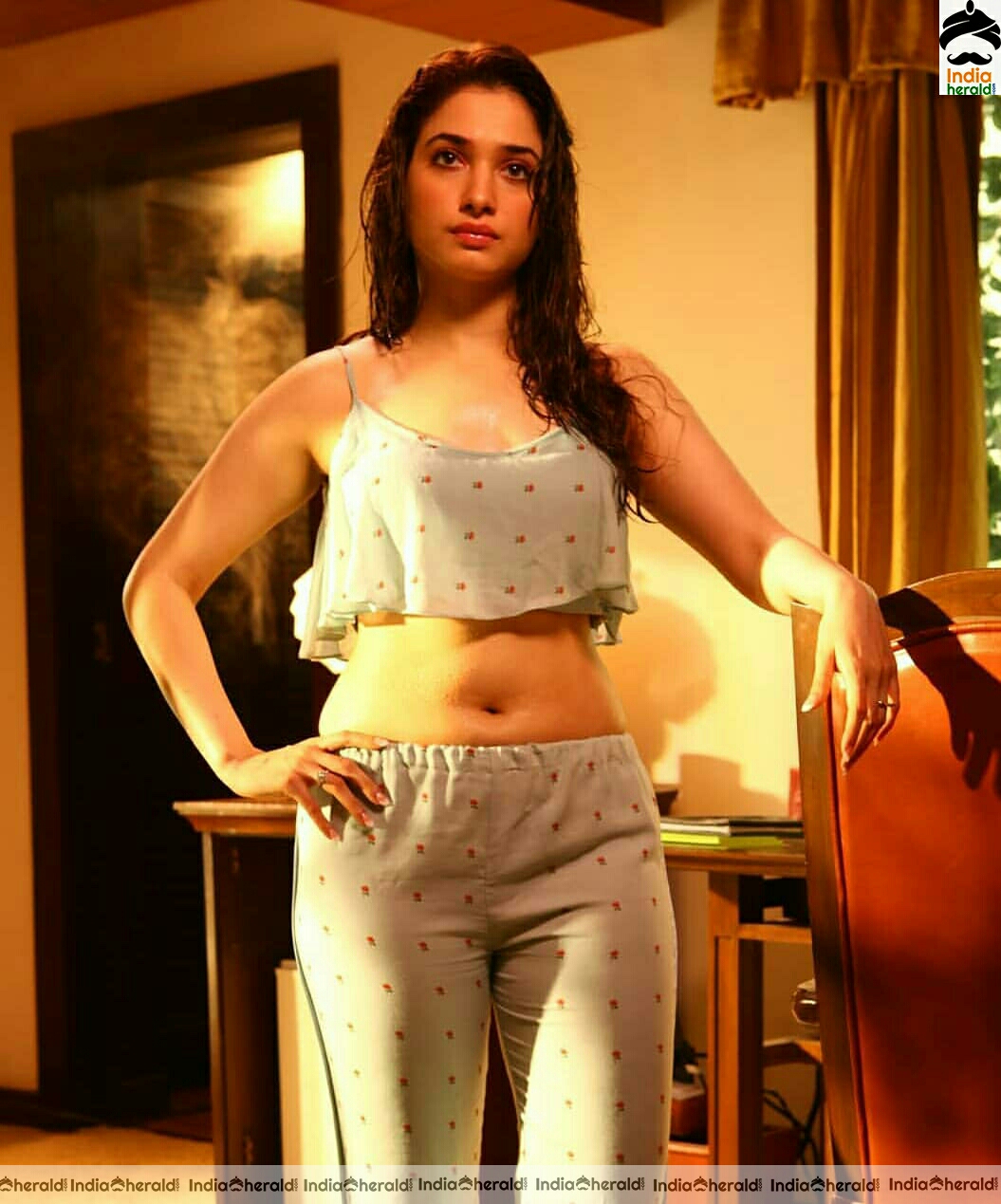 Tamannaah Shows Her Sexy Navel And Milky White Tummy In Night Dress