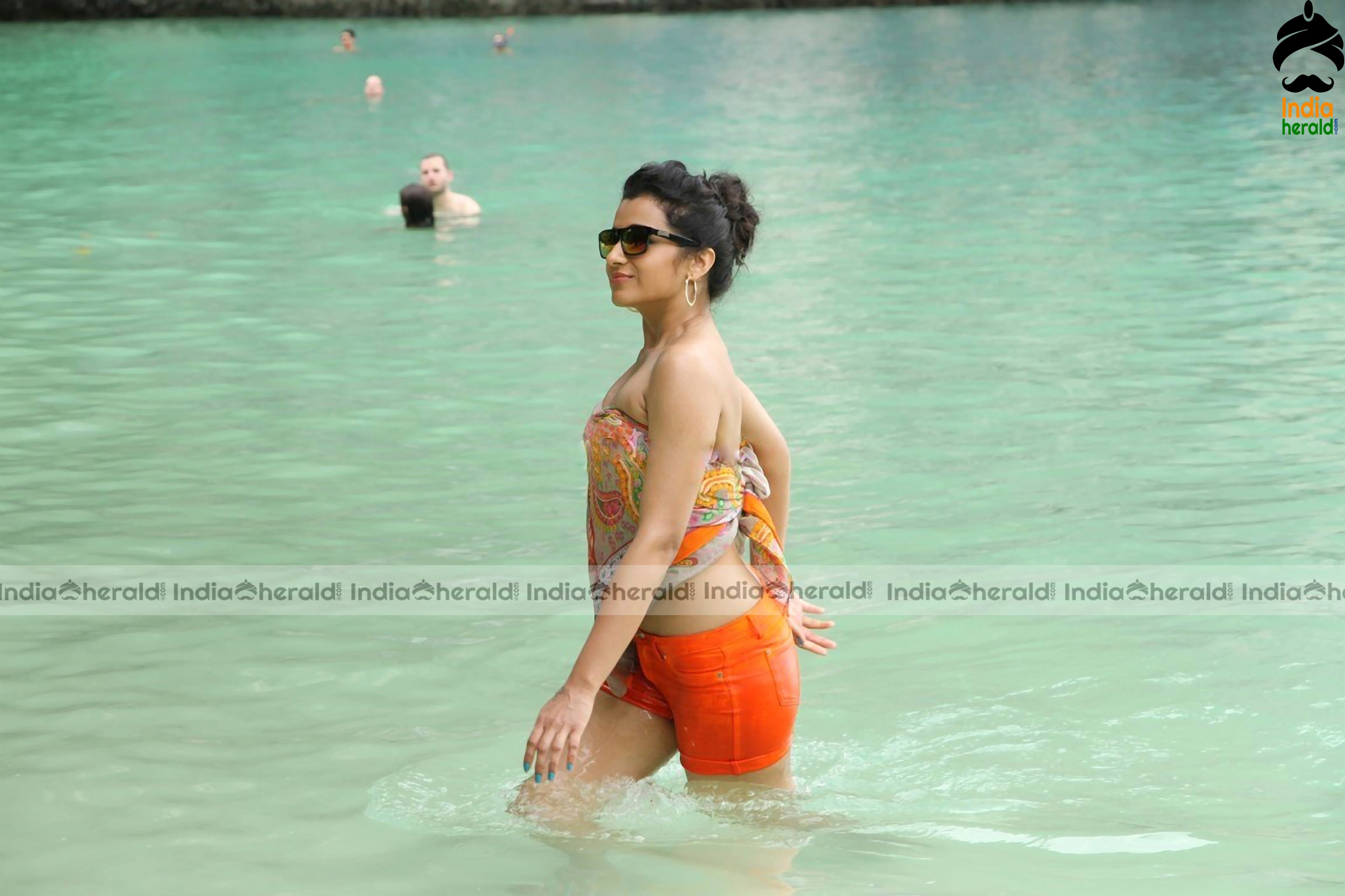 Trisha Krishnan Unseen Hot HD Bikini Photos in Beach where she gets wet and erects our Mood Set 2